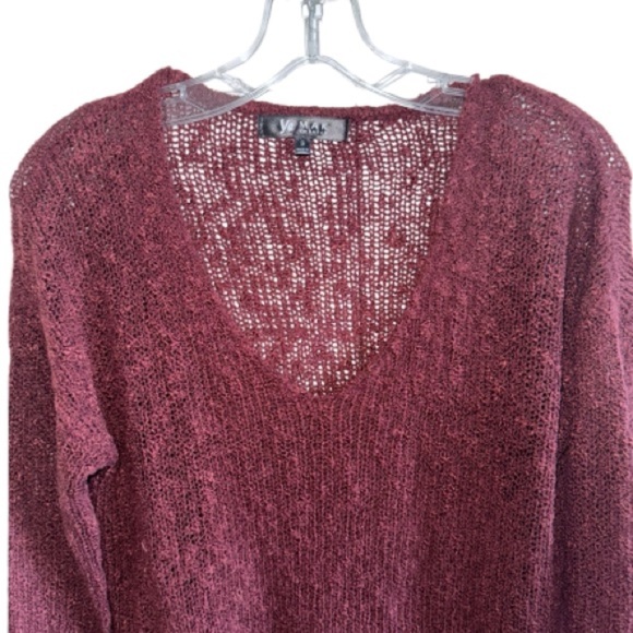 Ye Mak Burgundy V-Neck Sweater Lightweight Pullover Summer Open Knit Sz Small - Picture 5 of 8